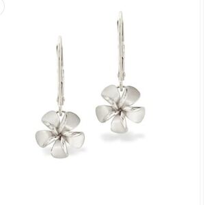 Na Hoku Plumeria Leverback Earrings, 10mm white gold